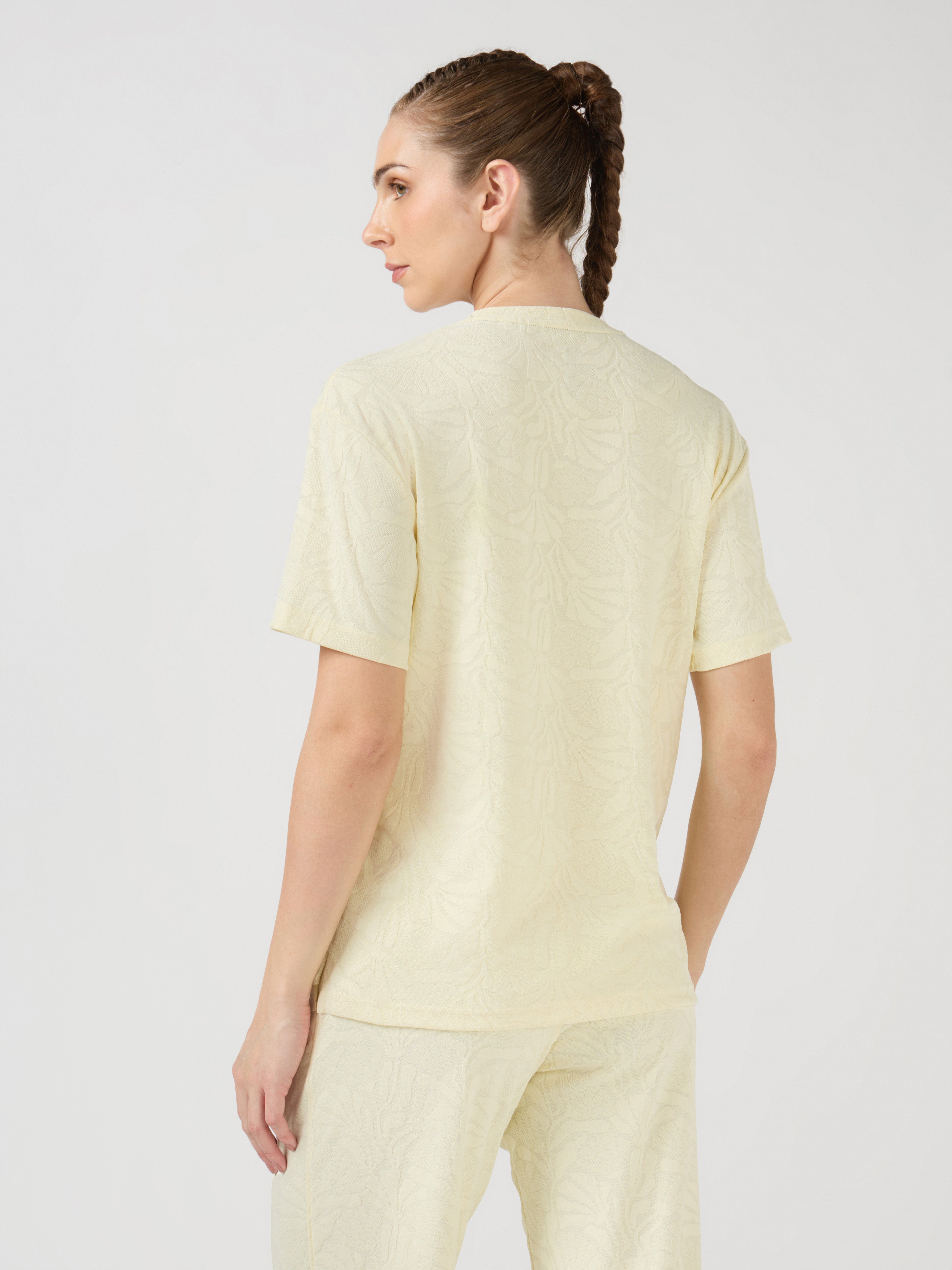 Women Textured Relaxed Fit Round Neck T-shirt with COTFLEX