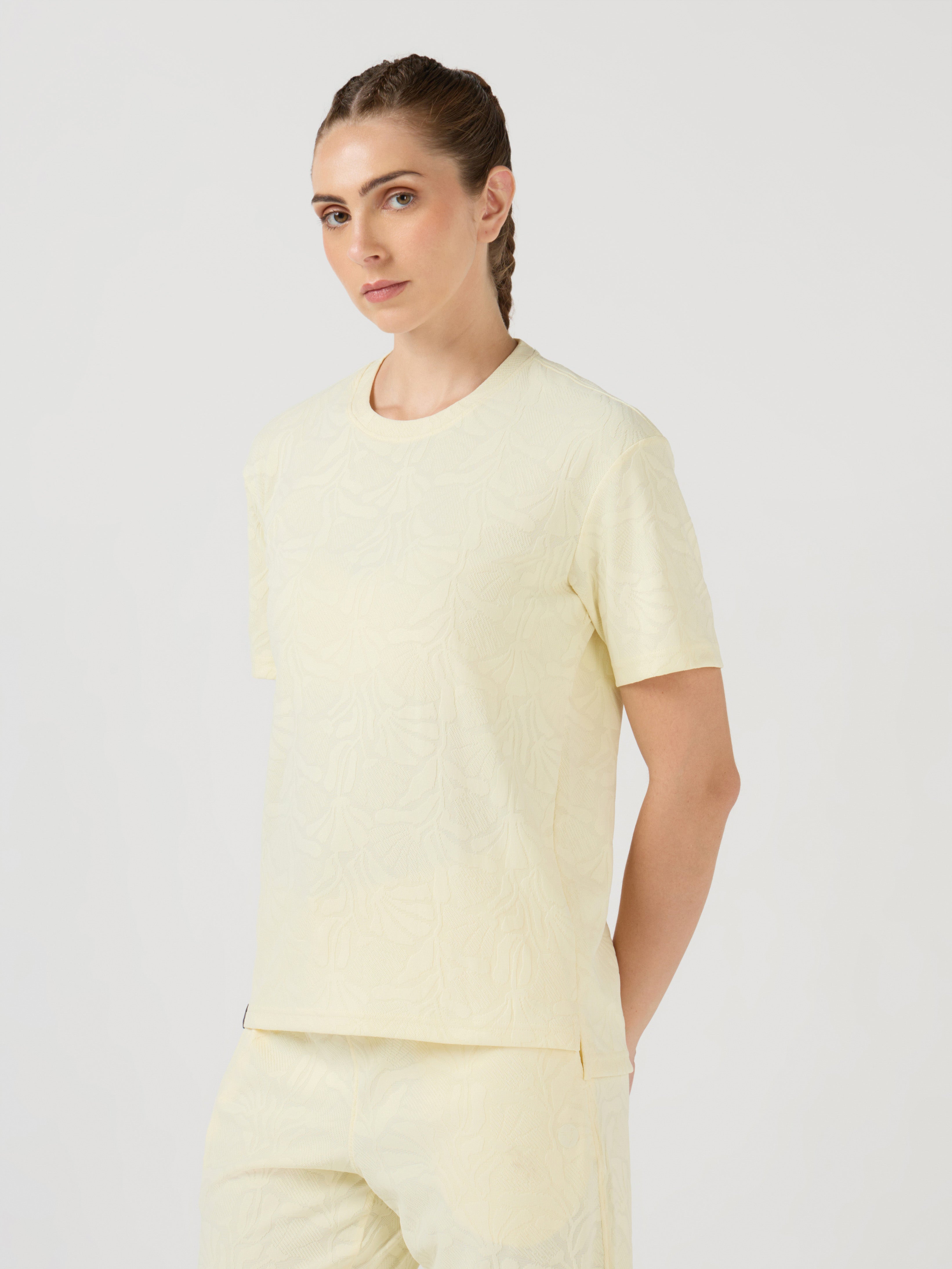 Women Textured Relaxed Fit Round Neck T-shirt with COTFLEX