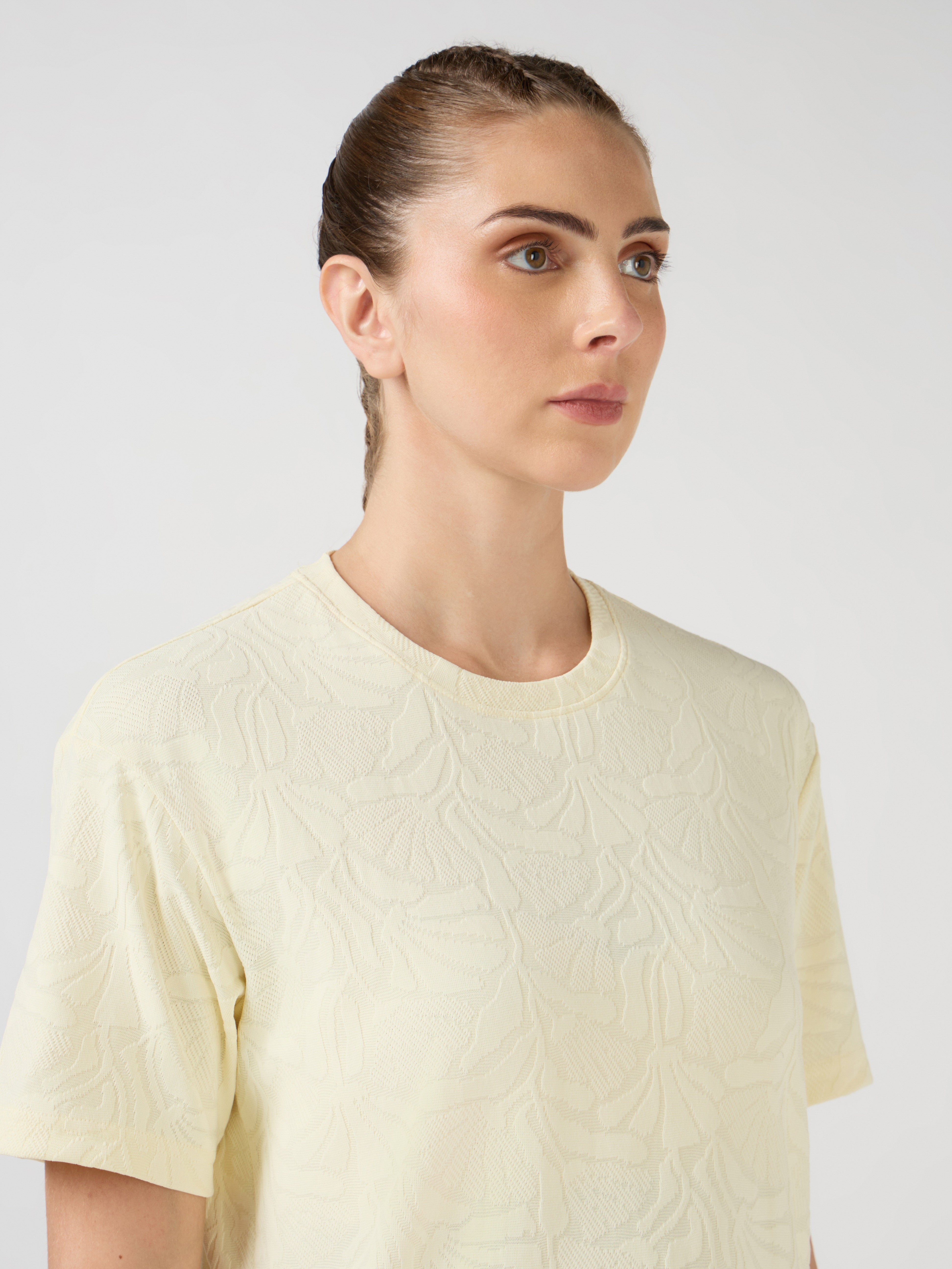 Women Textured Relaxed Fit Round Neck T-shirt with COTFLEX