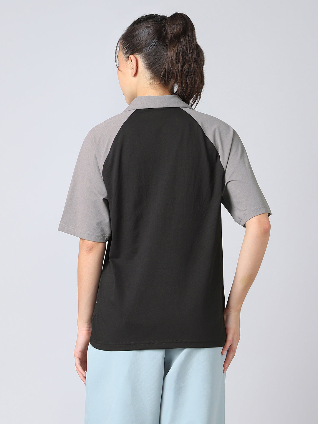 Women Colorblock Oversized Fit Polo T-shirt with COTFLEX