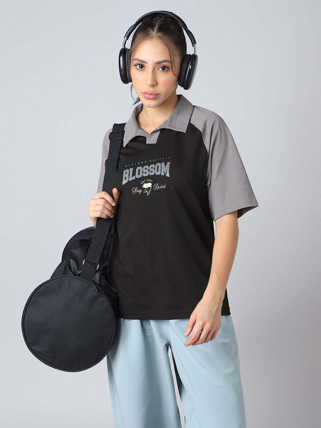 Women Colorblock Oversized Fit Polo T-shirt with COTFLEX
