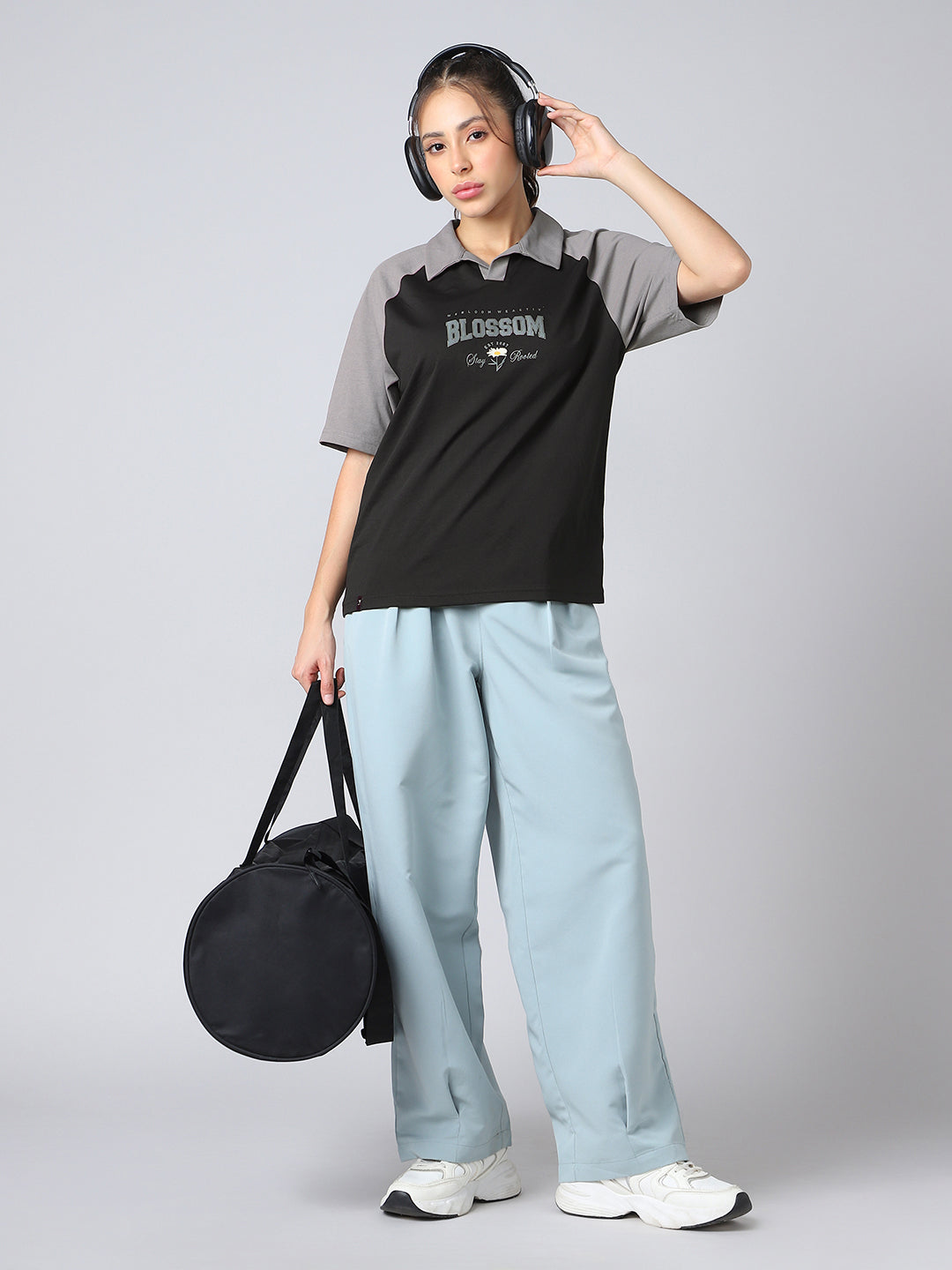 Women Colorblock Oversized Fit Polo T-shirt with COTFLEX
