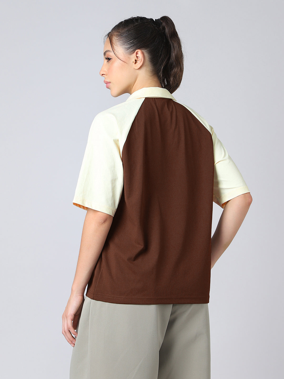 Women Colorblock Oversized Fit Polo T-shirt with COTFLEX