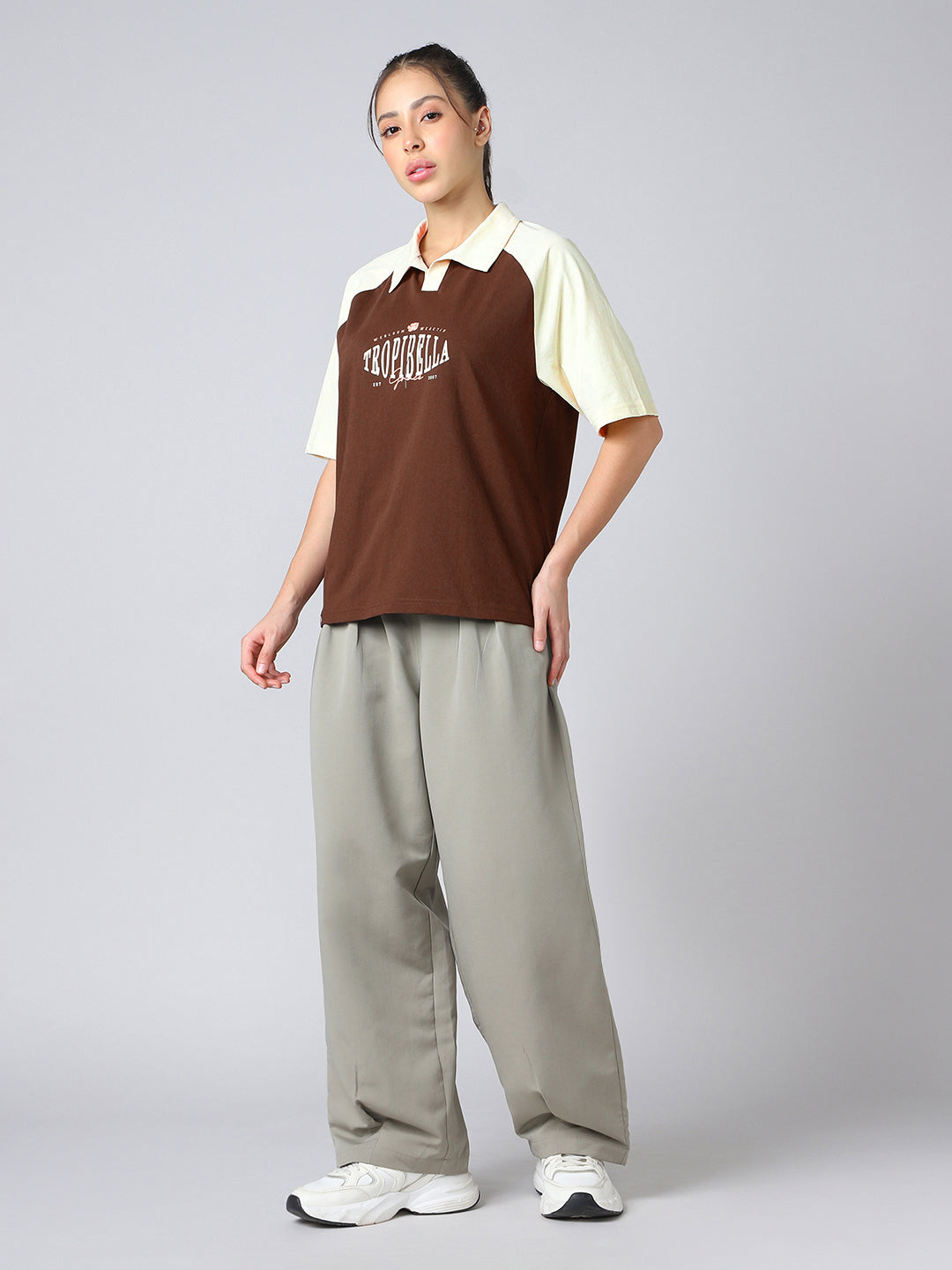 Women Colorblock Oversized Fit Polo T-shirt with COTFLEX
