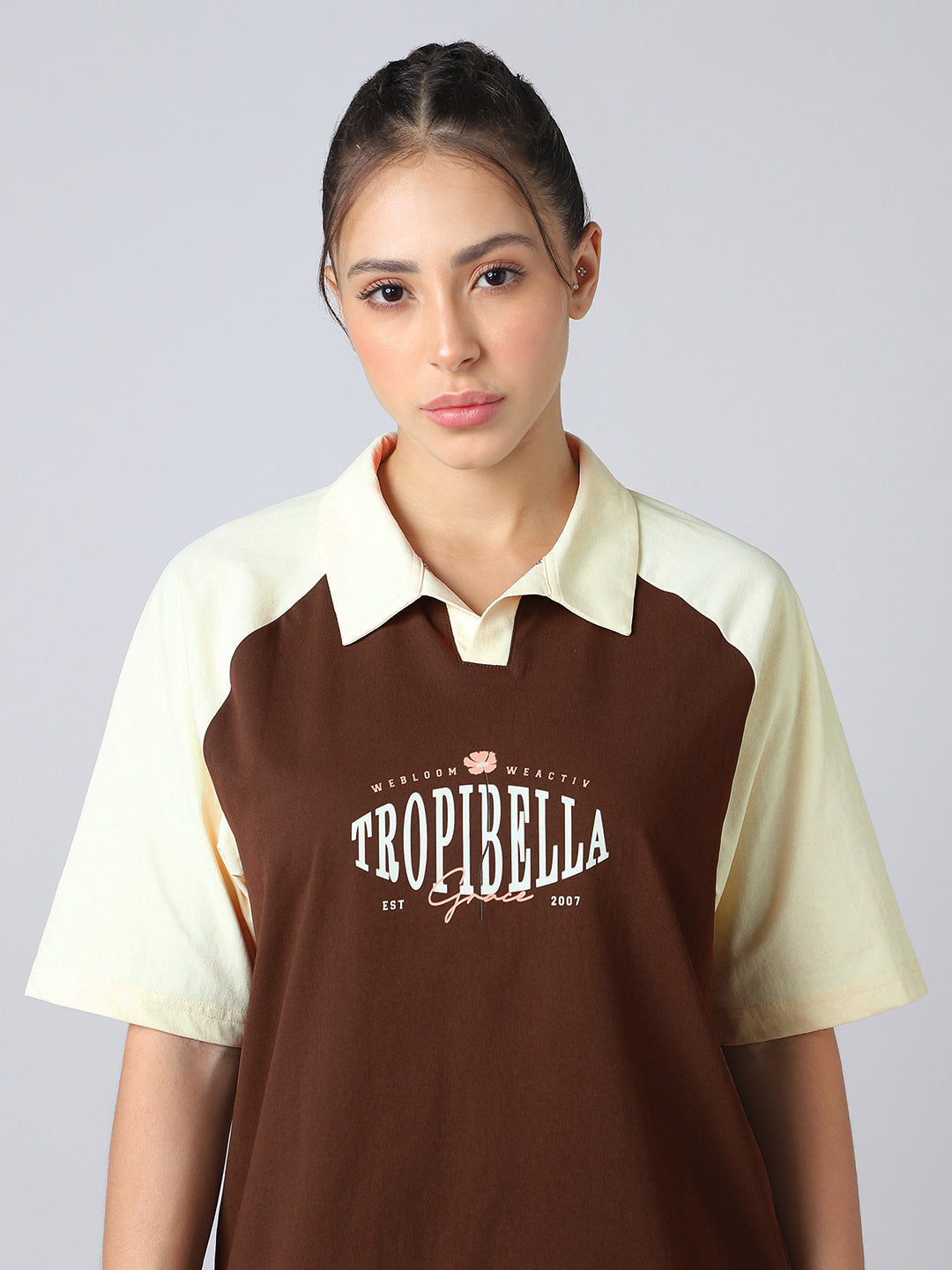 Women Colorblock Oversized Fit Polo T-shirt with COTFLEX