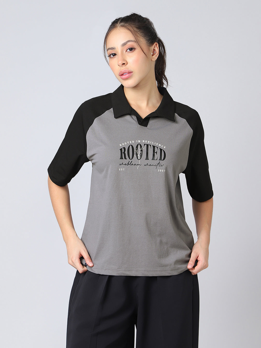 Women Colorblock Oversized Fit Polo T-shirt with COTFLEX
