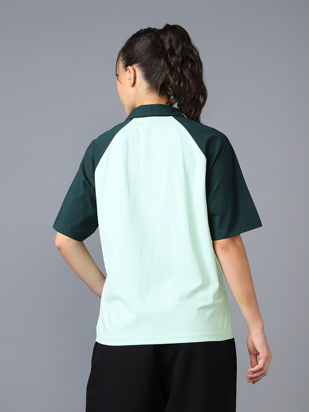 Women Colorblock Oversized Fit Polo T-shirt with COTFLEX