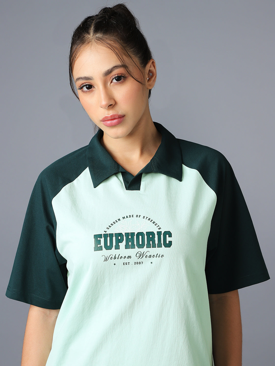 Women Colorblock Oversized Fit Polo T-shirt with COTFLEX