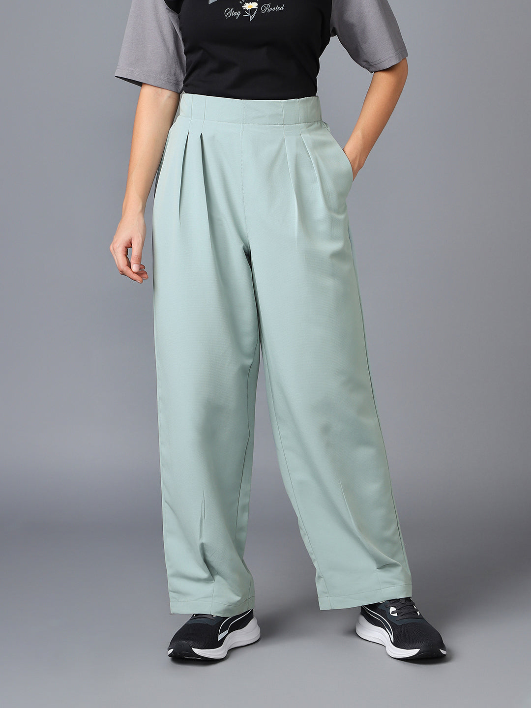 Women Korean Style Baggy Pants Wide Leg Trousers with TECHNOLITE