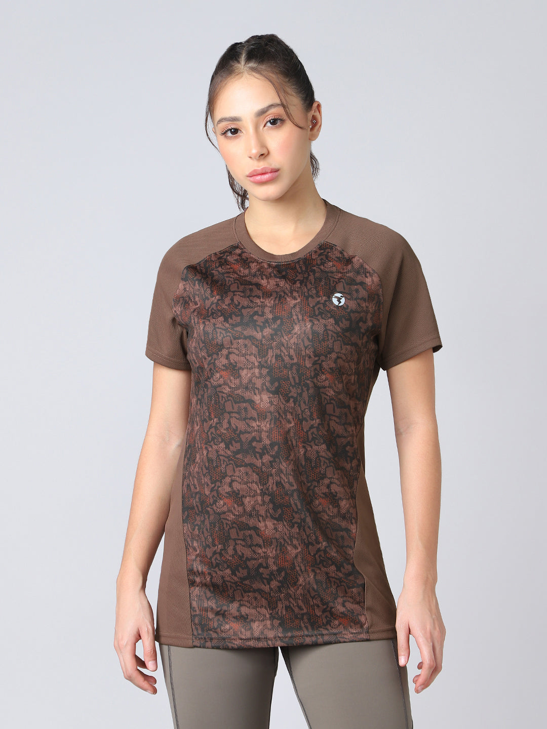Women Abstract Print Slim Fit Crew Neck T-shirt with TECHNO COOL+