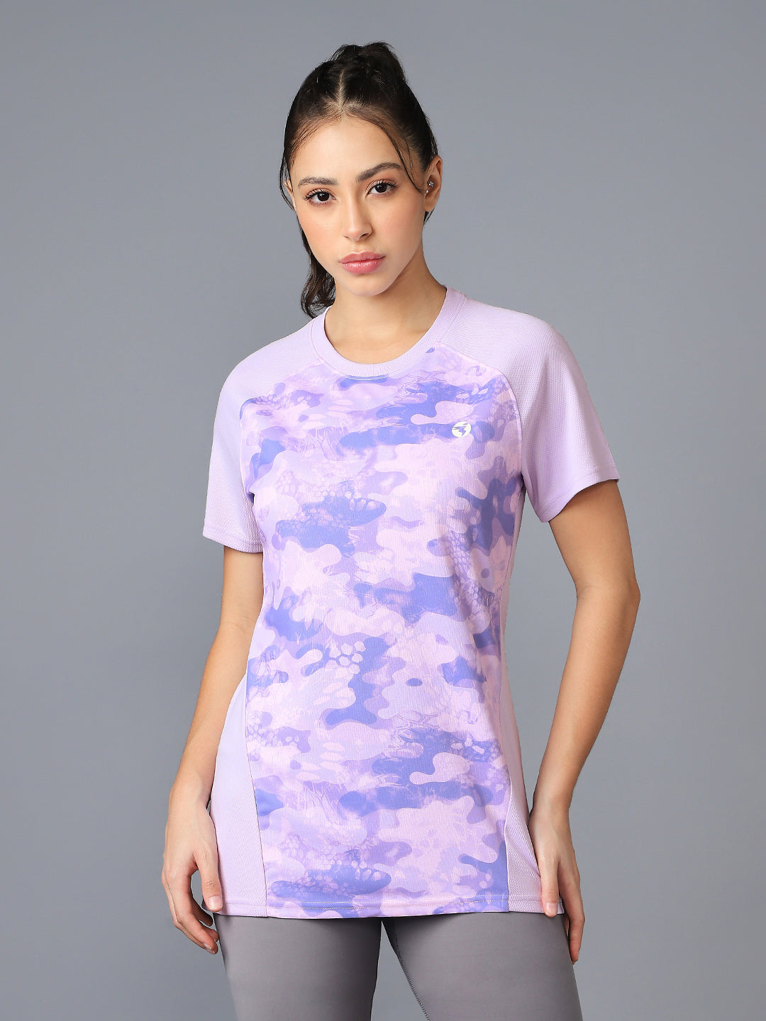 Women Abstract Print Slim Fit Crew Neck T-shirt with TECHNO COOL+
