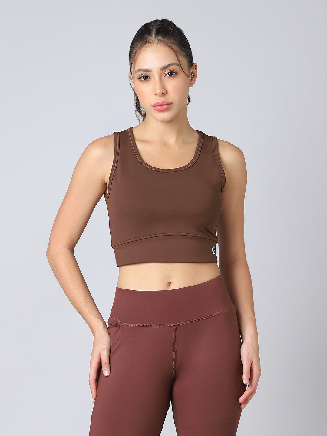Women Solid Slim Fit Scoop Neck Sports Bra with ELASTO PLUS