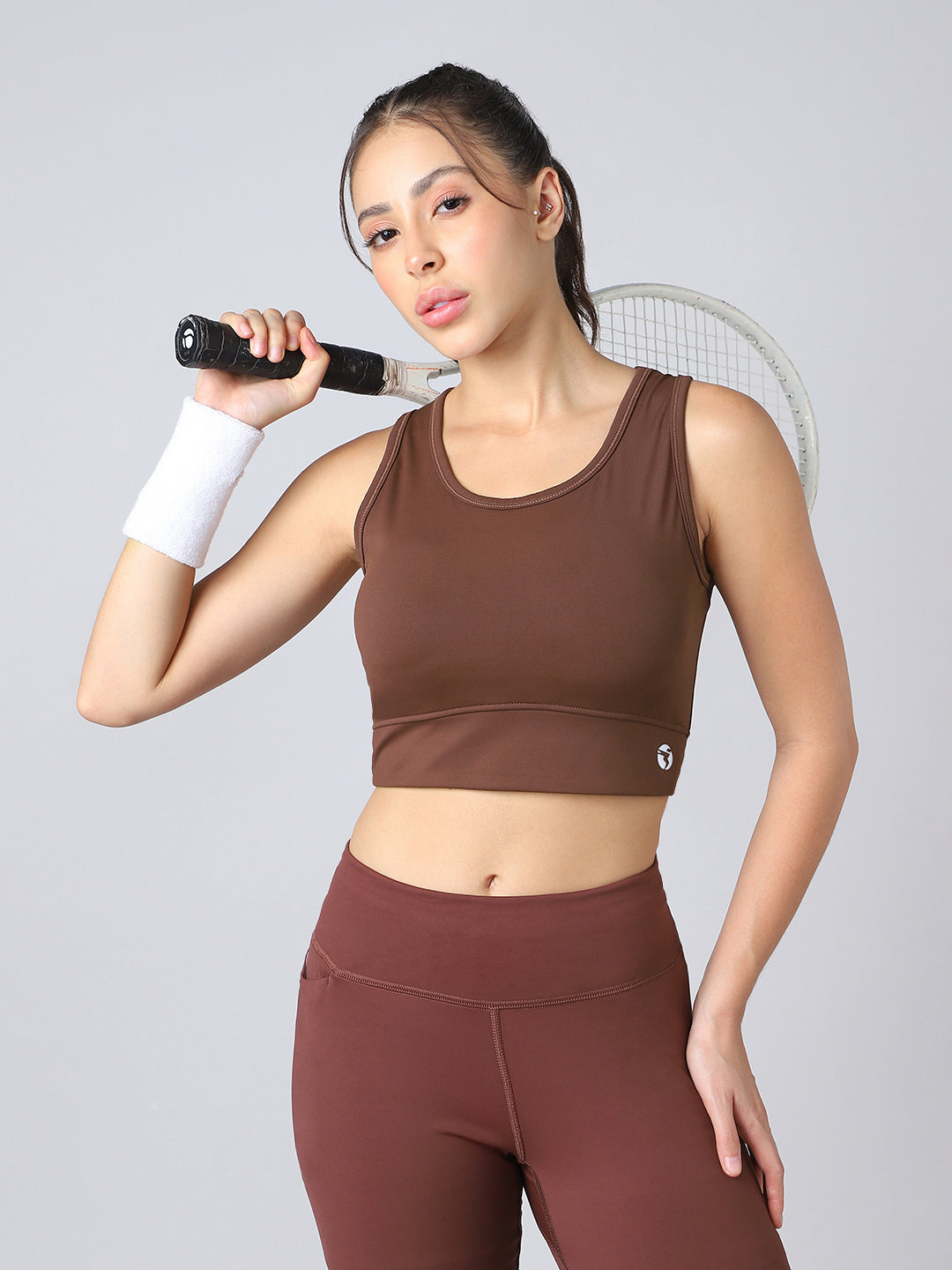 Women Solid Slim Fit Scoop Neck Sports Bra with ELASTO PLUS